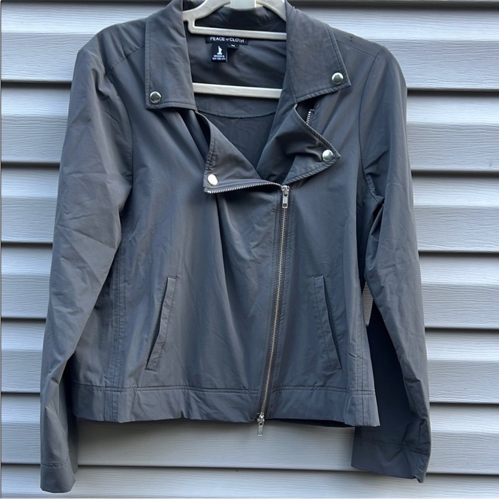 Peace of Cloth Women Gray Moto Zipper Jacket‎ Soft Stretch Medium 157J111